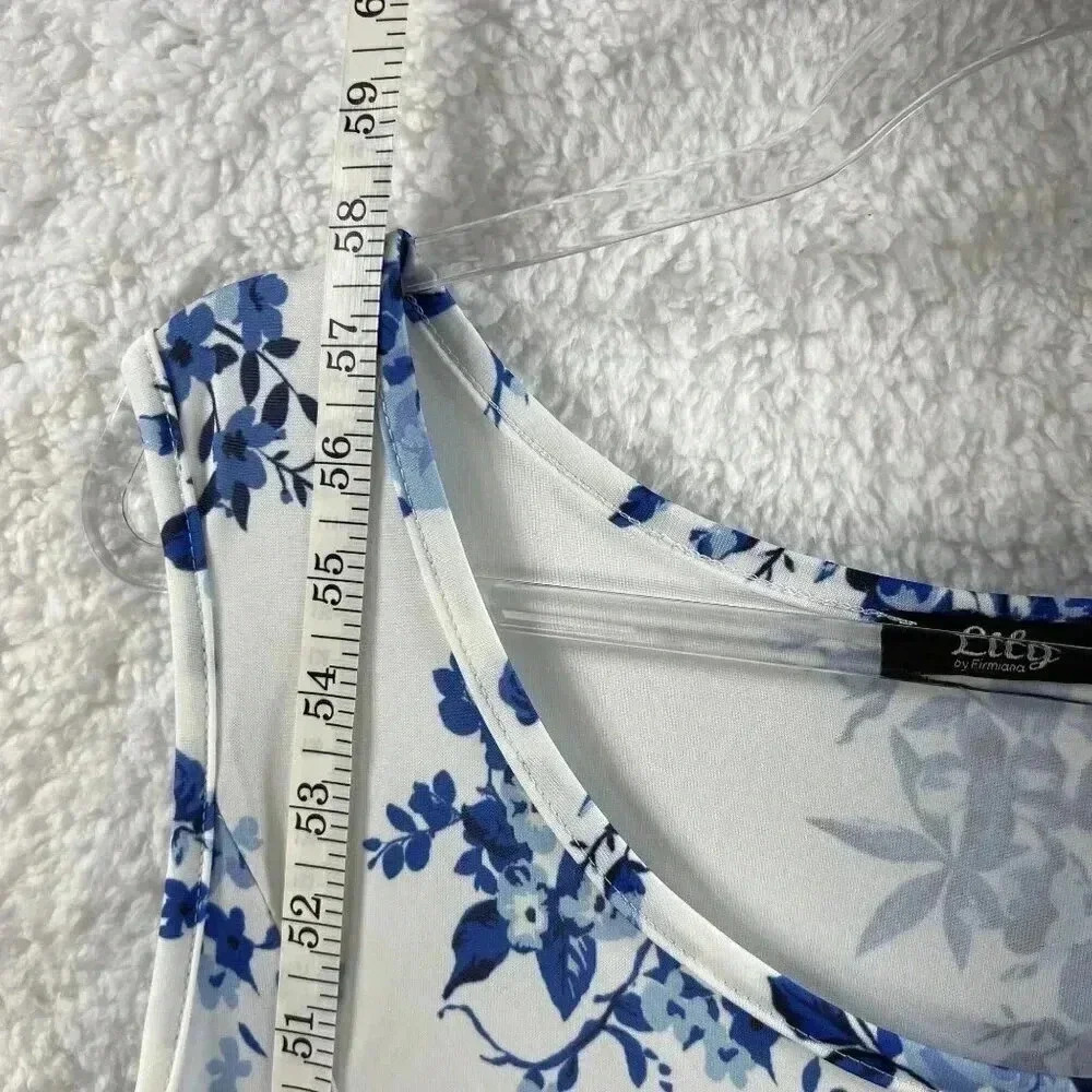 Lily By Firmiana Womens White Blue Floral Maxi Dress M Handkerchief Hem - Picture 9 of 12